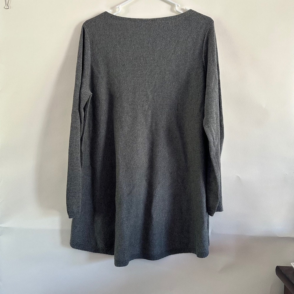 Eileen Fisher Womens Gray Metallic Knit Tunic Sweater High Low Boat Neck L - Picture 2 of 7